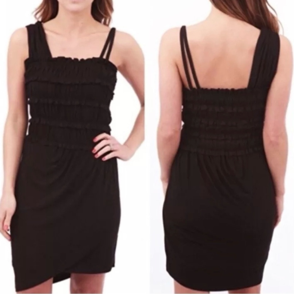 Leifnotes Anthropologie Black One Shoulder Tiered Ruffle Mini Dress Size XS NWT
